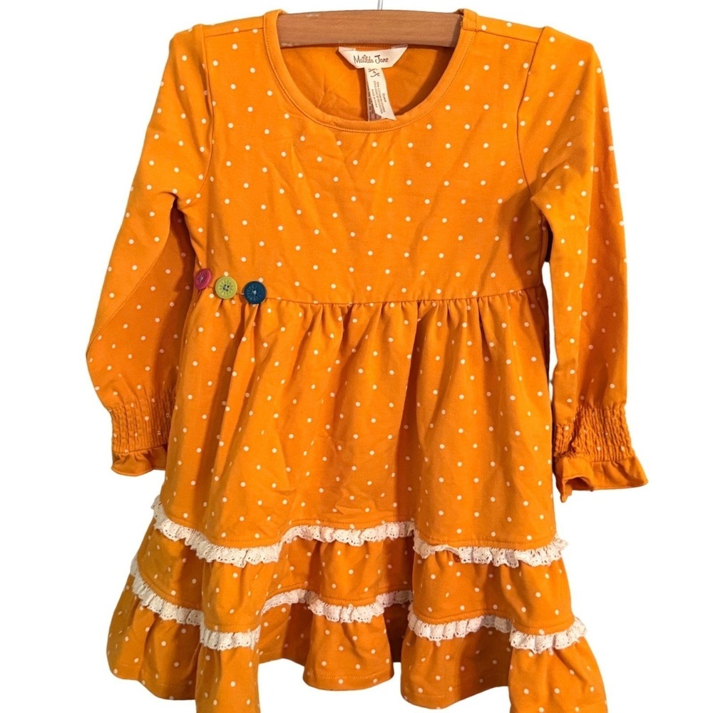 Matilda Jane Orange Polka‎ Dot Ruffle Lace Dress Girls Size 4 Long Sleeve
